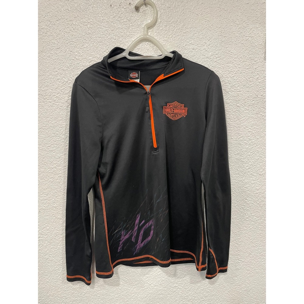 Harley Davidson Sweatshirt Women Large Baselayer Pullover Black 1/4 Zip